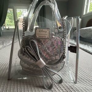 Disney Loungefly Iridescent Silver Sequin shell bag in tote